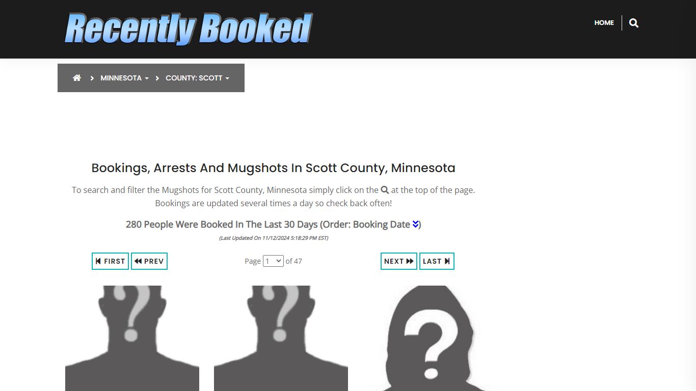 Bookings, Arrests and Mugshots in Scott County, Minnesota - Recently Booked